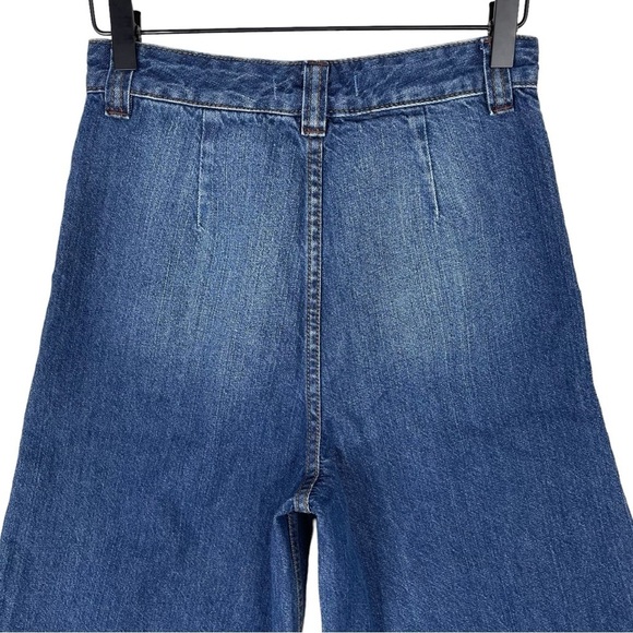 Free People Jeans Womens 25 Dusk to Dawn Wide Leg Raw Hem Crop Boho Hippie Retro - Picture 6 of 9